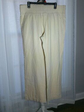 PEACE & PEARLS NWOT 3" Elastic Waist Cream Linen Wide Leg Pants w/Pockets XL